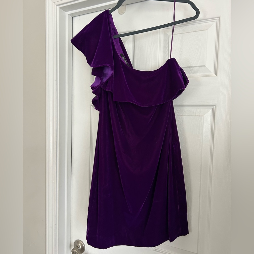 Lauren Ralph Lauren Purple One-Shoulder Velvet Dress